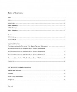 Owner's Manual Table of Contents (a)